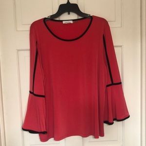 Fuchsia l/s top with bell sleeves by Calvin Klein